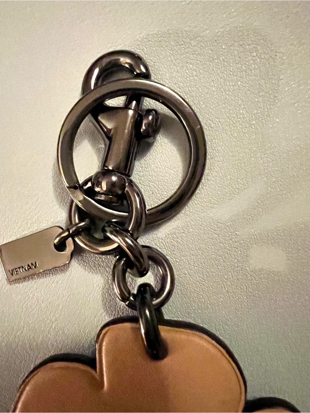 Coach Leather Tea Rose Flower Charm Keychain Gunmetal Studded Floral - Picture 8 of 14